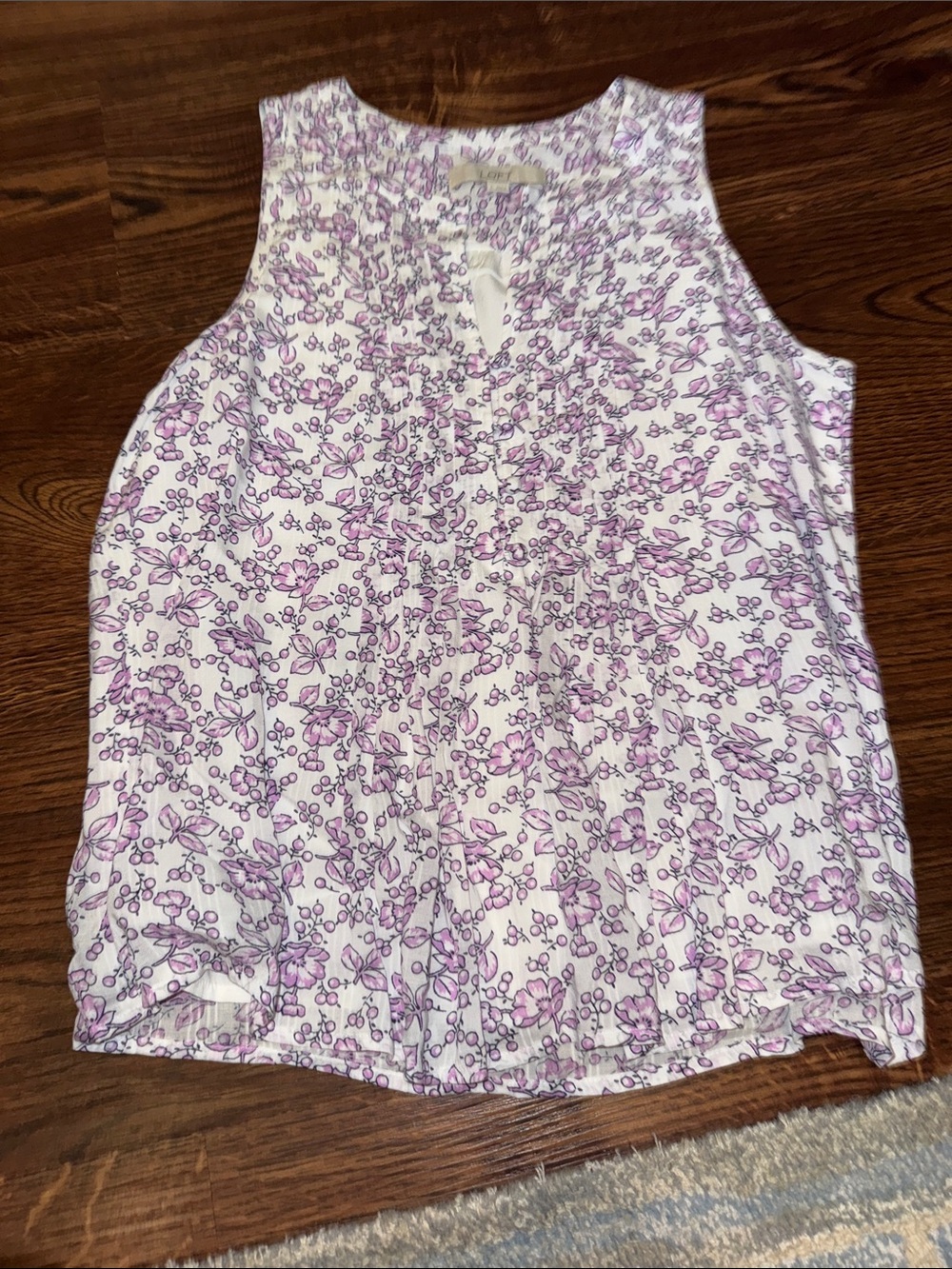 LOFT White Tank Top with Lavender Floral Print